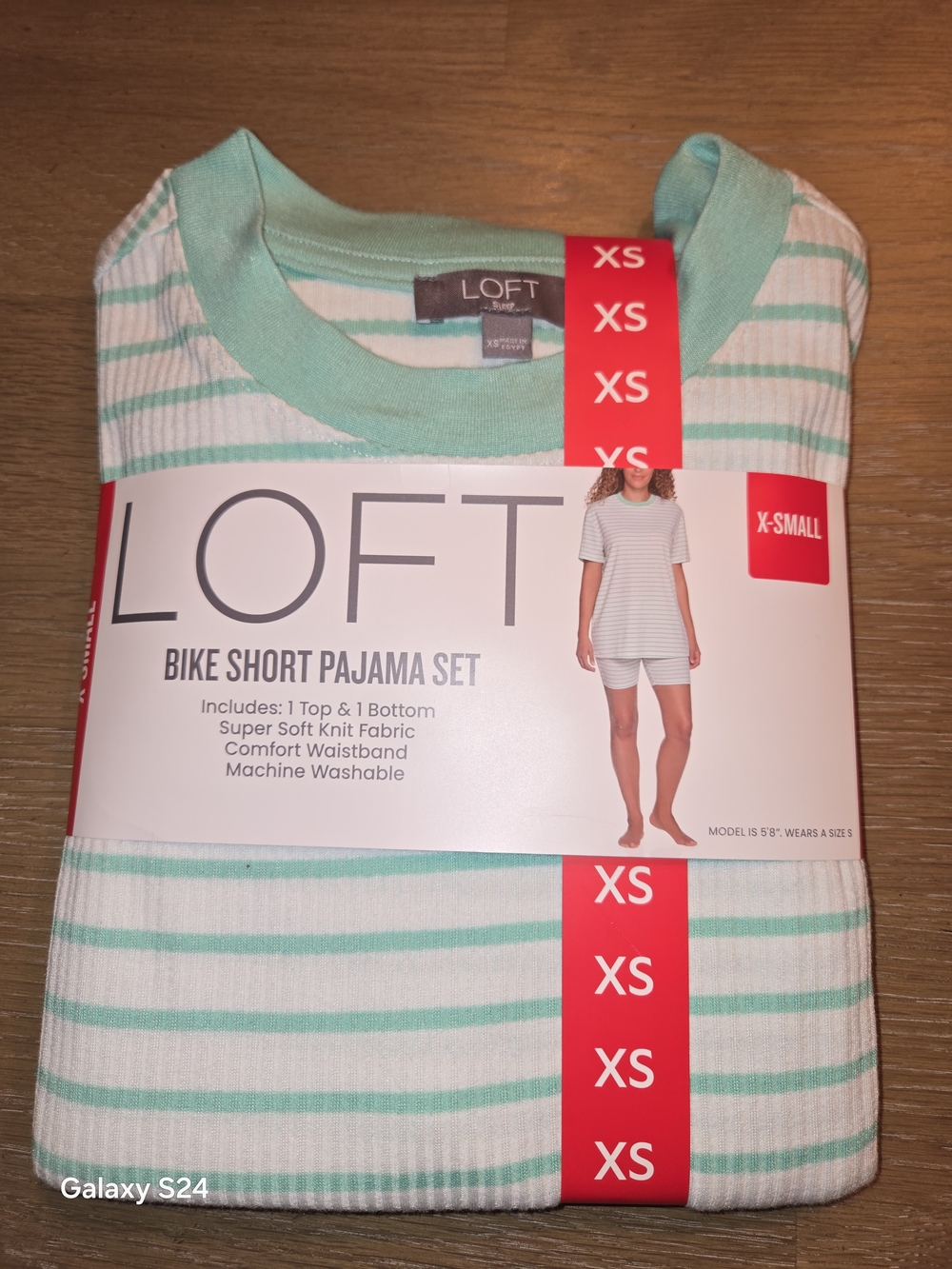 LOFT Mint Green & White Striped Bike Short Pajama Set Sz XS New